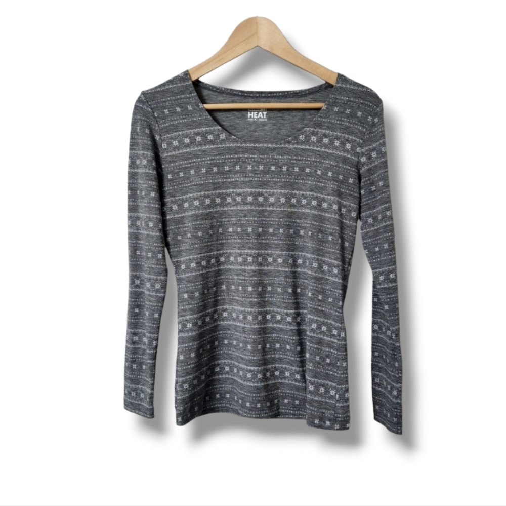 Holiday Snowflake Print Long Sleeve Scoop Neck Sweater | 32° Heat | M